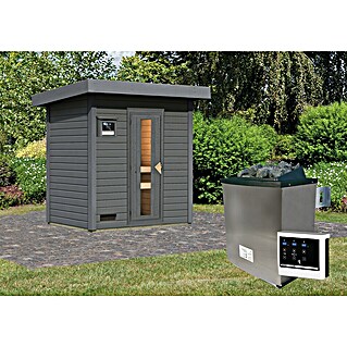 Karibu Saunahaus Hytti (9 kW Saunaofen mit externer Steuerung, Terragrau, L x B x H: 146 x 196 x 228 cm)