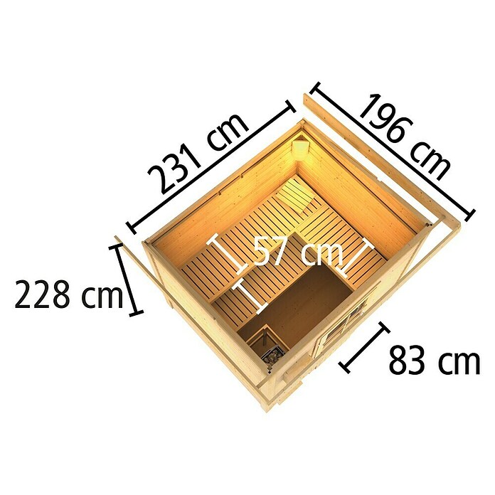 Karibu Saunahaus Hytti (Ohne Ofen, L x B x H: 196 x 231 x 228 cm, Natur) | BAUHAUS