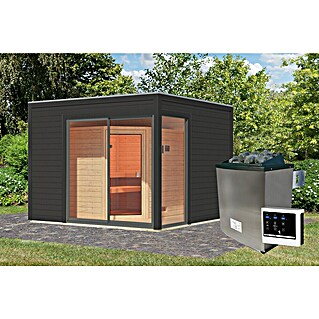 Karibu Saunahaus Terning Typ 1 (9 kW Saunaofen mit externer Steuerung, Anzahl Liegen: 3 Stk., Anthrazit, L x B x H: 308 x 308 x 242 cm)