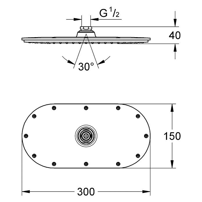 Grohe Kopfbrause Rainshower Veris 30015 x 30 cm, 23 l/min bei 3 bar, Anzahl Funktionen: 1 Stk., Chrom Front View