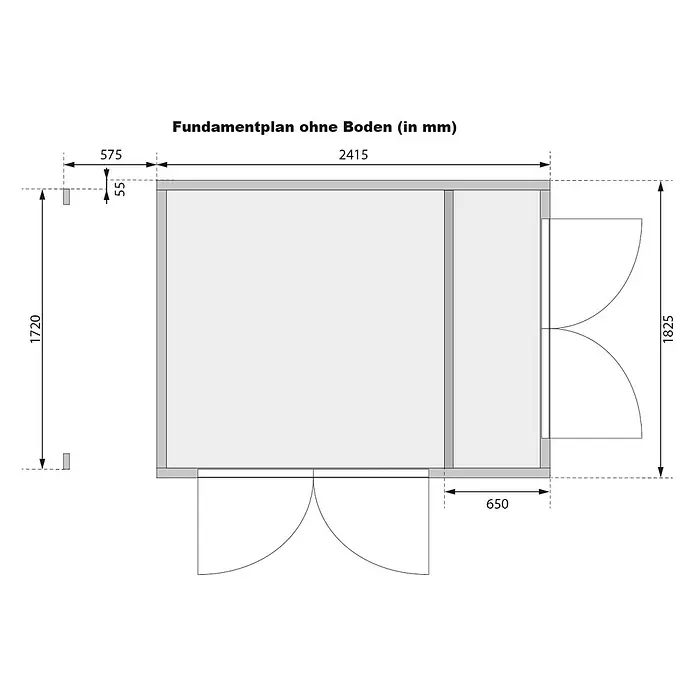 Karibu Gerätehaus Multi - Außenmaß inkl. Dachüberstand (B x T): 300 x 186,5 cm, Holz, Natur - Fundamentplan für Gartenhaus, Maße 2415x1825mm, mit Türöffnungen.
