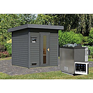 Karibu Saunahaus Hytti (9 kW Bio-Saunaofen mit externer Steuerung, Terragrau, L x B x H: 196 x 196 x 228 cm)