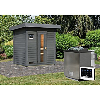 Karibu Saunahaus Hytti (9 kW Bio-Saunaofen mit externer Steuerung, Terragrau, L x B x H: 146 x 196 x 228 cm)