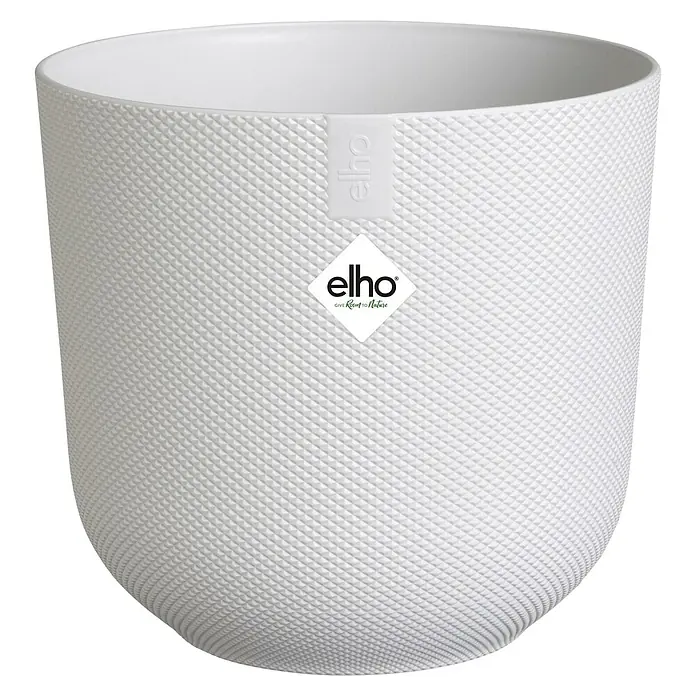 Elho Maceta para planta Jazz Round - Dimensiones externas (Ø x Al): 19 x 28 cm, Plástico, Blanco - Jarrón de flores blanco Elho con un patrón geométrico, ideal para plantas de interior y decorar espacios para crear un ambiente elegante.