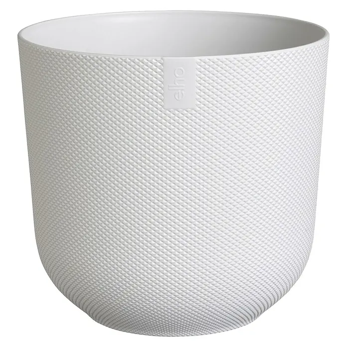 Elho Maceta para planta Jazz Round - Dimensiones externas (Ø x Al): 19 x 28 cm, Plástico, Blanco - Maceta blanca Elho con textura de diamante, perfecta para plantas de interior y exterior, robusta y elegante.