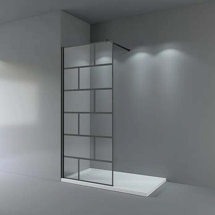 Mampara de ducha fija Chess - An x Al: 90 x 200 cm, Negro - Mampara de ducha con marco negro y diseño rectangular moderno. Un elemento elegante para cualquier baño minimalista.