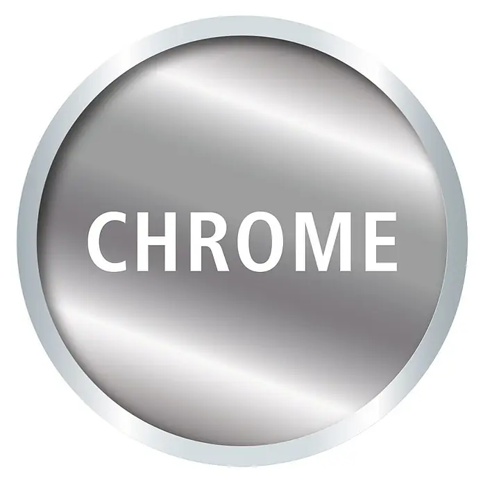 Tesa Smooz WC-Bürstengarnitur - Mit Halterung, Metall, Chrom - Ein glänzendes, rundes Chrome-Logo mit einem eleganten silbernen Rahmen und dem Wort "CHROME" in weißer Schrift, das eine hochwertige Oberfläche darstellt.