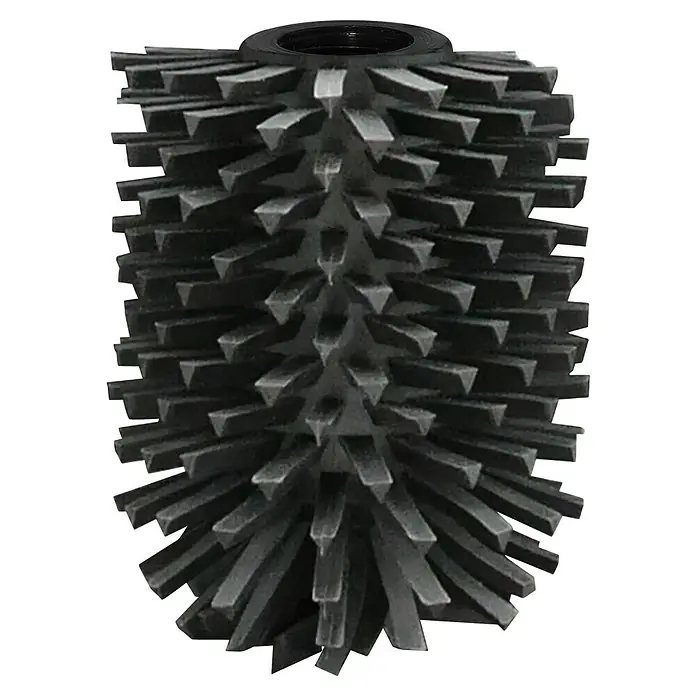 Tesa Ersatzbürstenkopf - Ohne Rohr, Thermoplast, Anthrazit - Das Bild zeigt eine rotierende Bürste mit schwarzen Borsten und einer Halterung. Sie ist ideal zum Schleifen von Oberflächen.