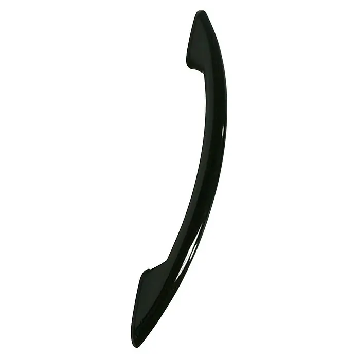 Rei Tirador para muebles E418 - Distancia entre orificios: 96 mm, Negro, 6 ud. - Primer plano de un elegante tirador negro para armario con un acabado brillante, ideal para diseños modernos.