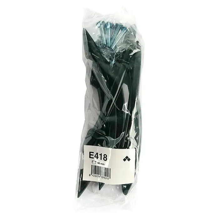 Rei Tirador para muebles E418 - Distancia entre orificios: 96 mm, Negro, 6 ud. - Paquete de plástico con tiradores de muebles negros y tornillos de fijación, etiqueta con código de barras y código de producto E418 (96 mm).