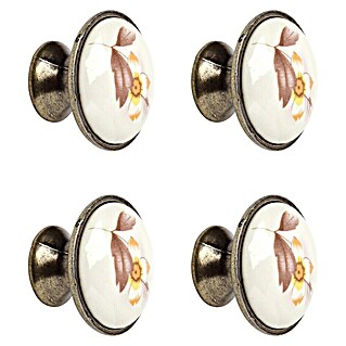 Rei Pomo para muebles (Diámetro: 30 mm, Blanco Flor, Brillante, 4 ud.)