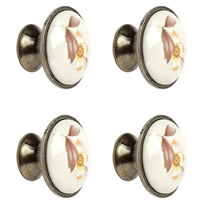 Rei Pomo para muebles - Diámetro: 30 mm, Blanco Flor, Brillante, 4 ud. - Pomos florales vintage para armarios, ideales para cajones y alacenas. Acento decorativo para el hogar con diseño floral atemporal.