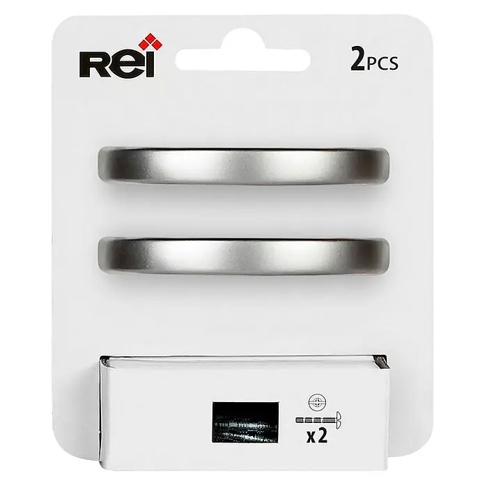 Rei Tirador para muebles - Distancia entre orificios: 64 mm, Cromo, Mate, 2 ud. - Un paquete de dos tiradores para armarios Rei en plata. Ideal para modernizar muebles con un toque moderno.