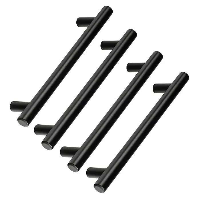 Rei Tirador para muebles 891H - Distancia entre orificios: 128 mm, Negro, 4 ud. - Tiradores negros en forma de T, ideales para mejorar cocinas o muebles. Accesorios elegantes y minimalistas.