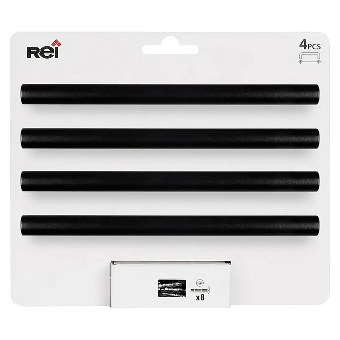 Rei Tirador para muebles 891H - Distancia entre orificios: 128 mm, Negro, 4 ud. - Paquete de cuatro barras de toalla negras Rei, con material de montaje incluido. Ideal para baños y cocinas.