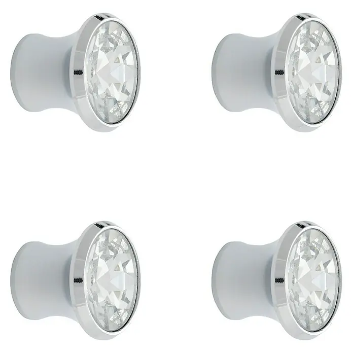 Rei Pomo para muebles - Diámetro: 25 mm, Cromo, Brillante, 4 ud. - Primer plano de cuatro pomos de cristal brillantes, que muestran un diseño elegante y moderno para accesorios de muebles.