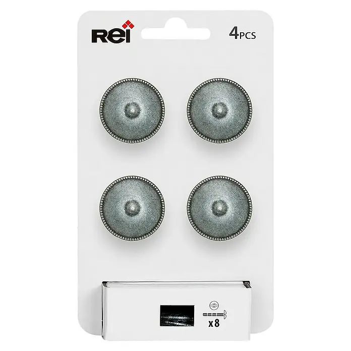 Rei Pomo para muebles 3121 - Diámetro: 30 mm, Plata vieja, 4 ud. - Un paquete de cuatro pomos para muebles Rei redondos grises, con tornillos incluidos. Ideal para adornar cajones y armarios.