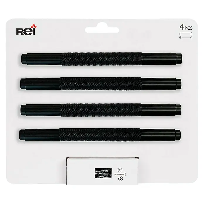 Rei Tirador para muebles 6301 - Distancia entre orificios: 96 mm, Negro, 4 ud. - Juego de 4 botadores para trabajos de metal precisos, ideal para artesanos y aficionados al bricolaje. El juego también incluye 8 pasadores.
