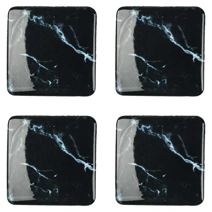 Rei Pomo para muebles - L x An: 37 x 37 mm, Mármol negro, Brillante, 4 ud. - Cuatro posavasos cuadrados de mármol negro con un acabado brillante. Protegen las mesas de manchas con estilo.