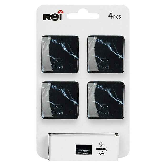 Rei Pomo para muebles (L x An: 37 x 37 mm, Mármol negro, Brillante, 4 ud.) | BAUHAUS