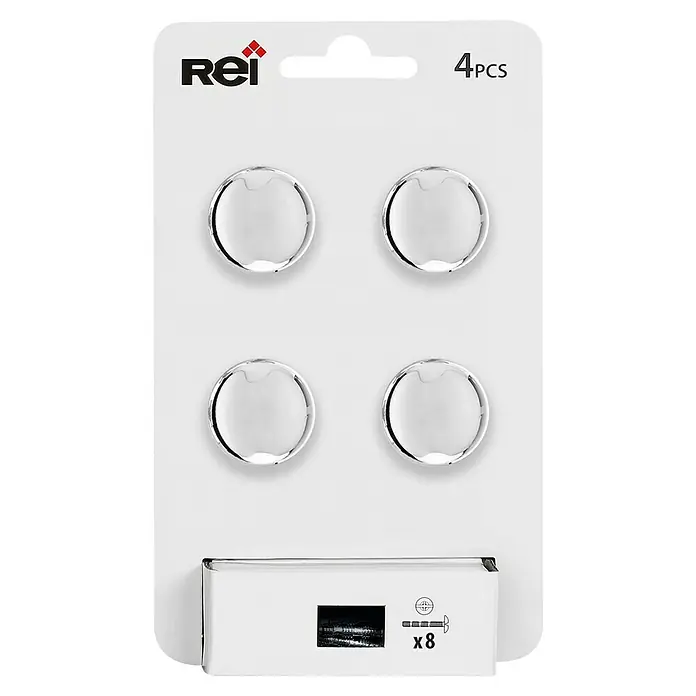 Rei Pomo para muebles 760 - Diámetro: 25 mm, Cromo, 4 ud. - Un paquete de protectores Rei con 4 unidades y un kit de montaje con 8 tornillos. Ideal para proteger superficies y mover los muebles fácilmente.