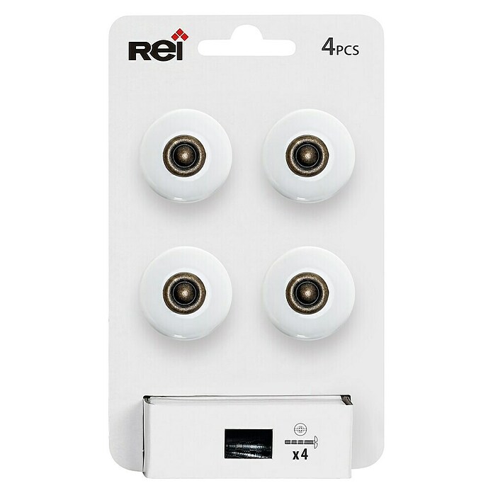 Rei Pomo para muebles (Diámetro: 31 mm, Blanco/Cuero, Brillante, 4 ud.) | BAUHAUS