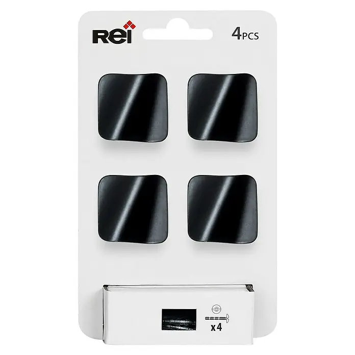 Rei Pomo para muebles - L x An: 33 x 33 mm, Negro, Mate, 4 ud. - Un paquete de cuatro clips de cable negros para una gestión de cables fácil y discreta en la oficina o en casa. ¡Accesorios prácticos!