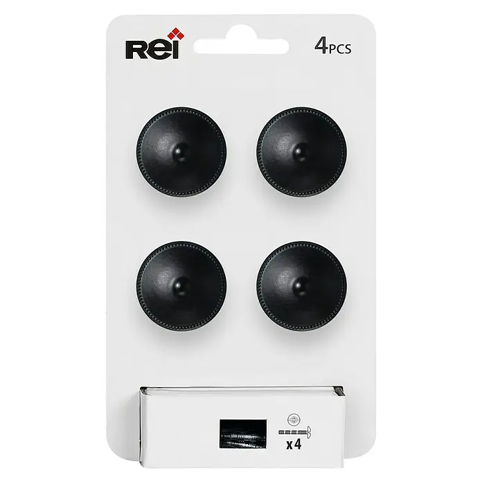 Rei Pomo para muebles 3121 - Diámetro: 30 mm, Negro, 4 ud. - Un paquete de cuatro pomos negros Rei para muebles, con tornillos a juego para una fácil instalación.