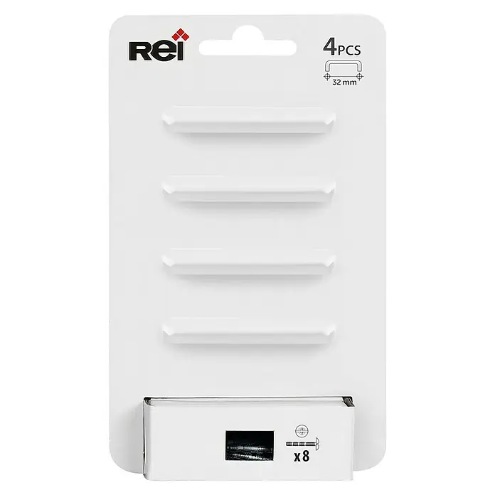 Rei Tirador para muebles 6206 - Distancia entre orificios: 32 mm, Blanco, 4 ud. - Producto de la marca REI: Un paquete con 4 abrazaderas para cables y 8 tornillos. Ideal para sujetar cables y alambres a las paredes.