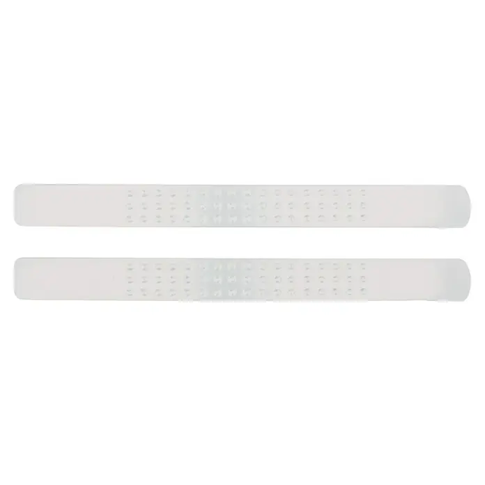 Rei Tirador para muebles - Distancia entre orificios: 128 mm, Blanco, Mate, 2 ud. - Dos apósitos transparentes alargados con esquinas redondeadas y un patrón de pequeños orificios diseñados para una mejor ventilación.