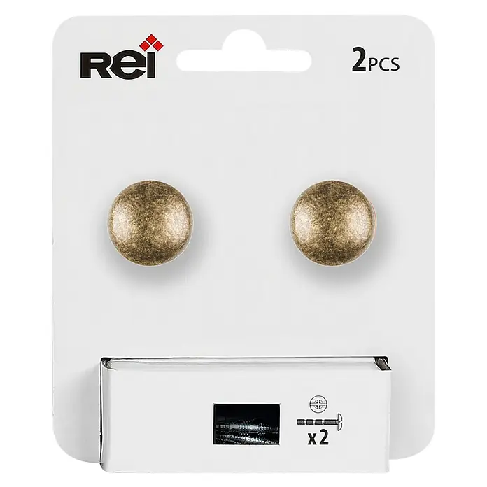 Rei Pomo para muebles - Diámetro: 20 mm, Cuero viejo, 2 ud. - Embalaje con dos pomos de muebles Rei color bronce, presentados en un blister blanco. Práctico para la mejora de muebles.