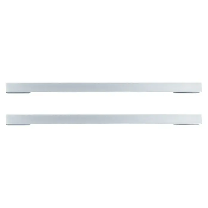 Rei Tirador para muebles 541A - Distancia entre orificios: 128 mm, Cromo, Mate, 2 ud. - Dos manijas metálicas largas de color plata para un mueble o electrodoméstico moderno, destacadas sobre un fondo neutro.