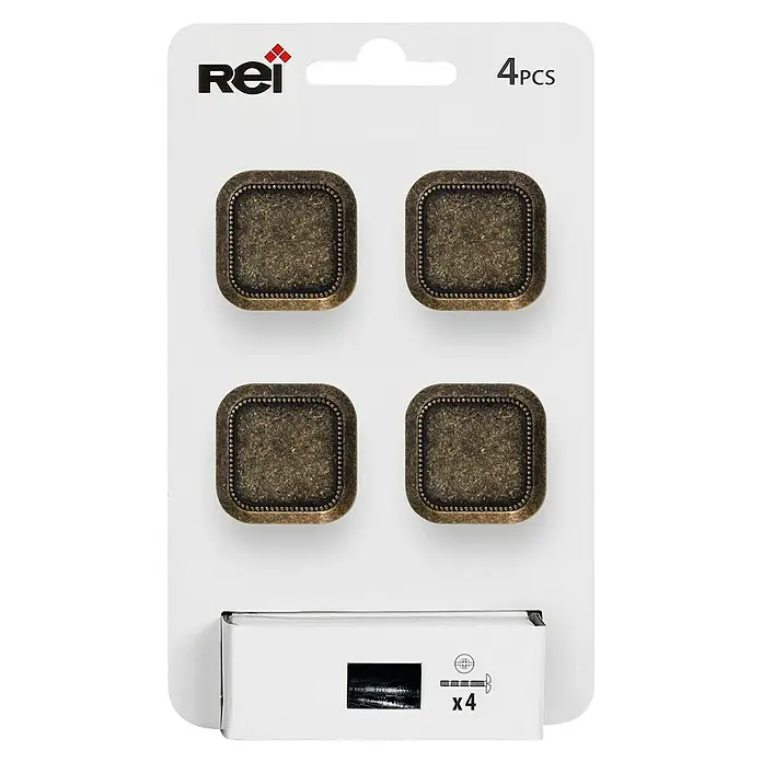 Rei Pomo para muebles - L x An: 30 x 30 mm, Cuero viejo, 4 ud. - Embalaje con cuatro pomos cuadrados Rei para muebles en aspecto bronce con tornillos para el montaje.
