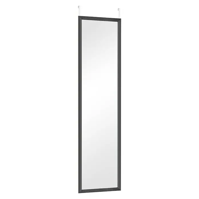 Türspiegel Bea - 30 x 120 cm, Schwarz - Über der Tür hängender, rahmenförmiger Ganzkörperspiegel mit zwei weißen Haken zur einfachen Befestigung und Nutzung.