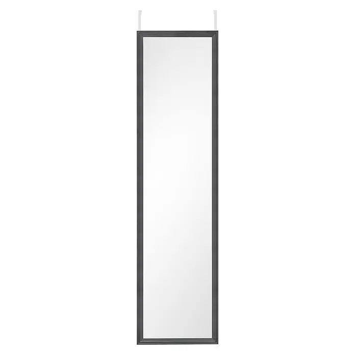 Türspiegel Bea - 30 x 120 cm, Schwarz - Garderobenspiegel mit grauem Rahmen und zwei weißen Haken zur Befestigung an der Tür. Ideal für Flur, Schlafzimmer oder Ankleidezimmer.