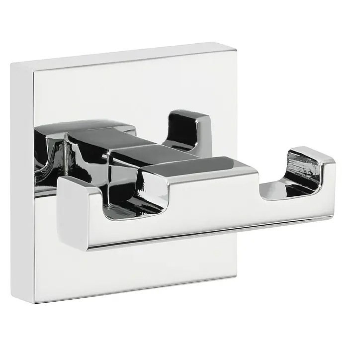 Tesa Deluxxe Handtuchhaken - 2-armig, Chrom, Glänzend - Moderner, glänzender Chrom-Doppelhaken für Badezimmer oder Garderobe. Praktische und stilvolle Aufbewahrungslösung.