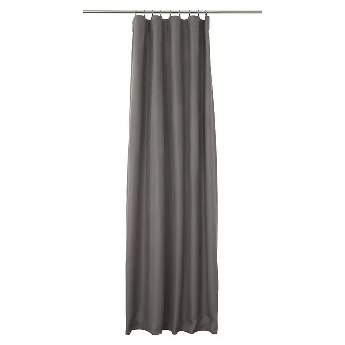 Schlaufenschal Dim - B x H: 135 x 245 cm, 100 % Polyester, Anthrazit - Grauer Stoffvorhang, vertikal an einer silbernen Stange mit Ringen hängend.