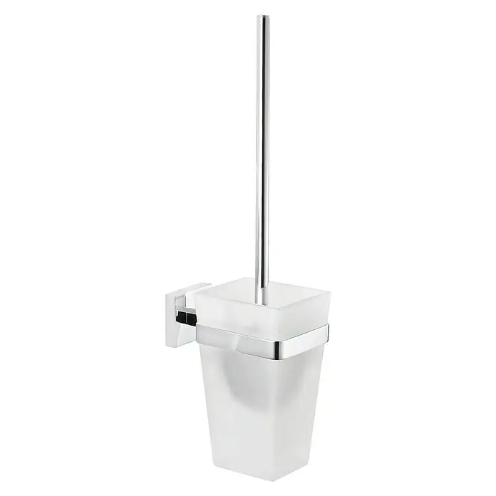 Tesa Deluxxe WC-Bürstengarnitur - Mit Halterung, Metall, Chrom - Wandmontierte WC-Bürstengarnitur aus satiniertem Glas und Chrom. Elegante Badaccessoires für moderne Badezimmer.