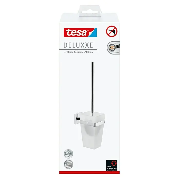 Tesa Deluxxe WC-Bürstengarnitur - Mit Halterung, Metall, Chrom - Eine Toilettenbürstengarnitur von Tesa Deluxxe, die ohne Bohren an der Wand montiert werden kann, für ein stilvolles Badezimmerdesign.