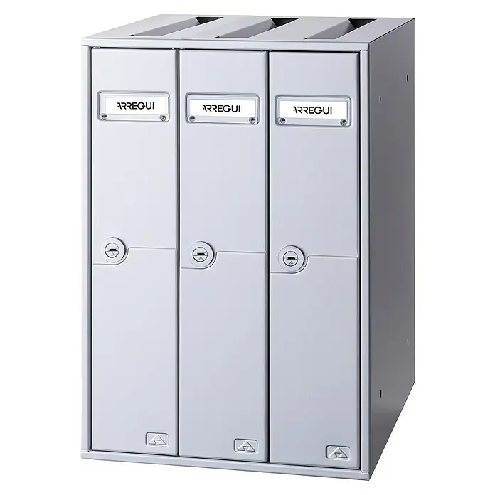 Arregui Libro Buzón de pared V113 - L x An x Al: 27 x 30 x 40 cm, Plata, Acero - Buzón triple Arregui en plata. Elegantes buzones para uso exterior.