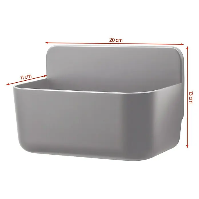 Tesa Duschkorb Lavaa - 20 x 11 x 13 cm, Schwarz, Matt - Hier ist eine graue Aufbewahrungsbox mit den Maßen 20 cm Breite, 11 cm Tiefe und 13 cm Höhe.