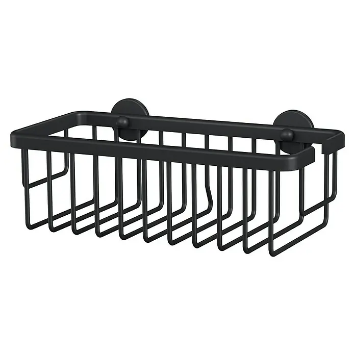 Tesa Aluxx Duschkorb - L x B x H: 12,5 x 25 x 9,2 cm, Schwarz, Matt - Elegantes schwarzes Duschregal zur Wandmontage, ideal für die Aufbewahrung von Shampoo und Seife im Badezimmer.