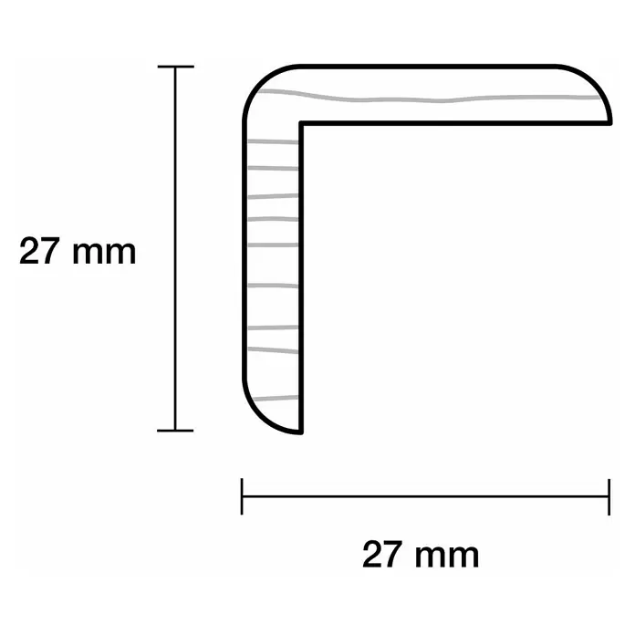 Winkelleiste - 100 x 2,7 x 2,7 cm, Eiche - L-förmiges Eckprofil, 27x27mm, mit Holzmaserung.