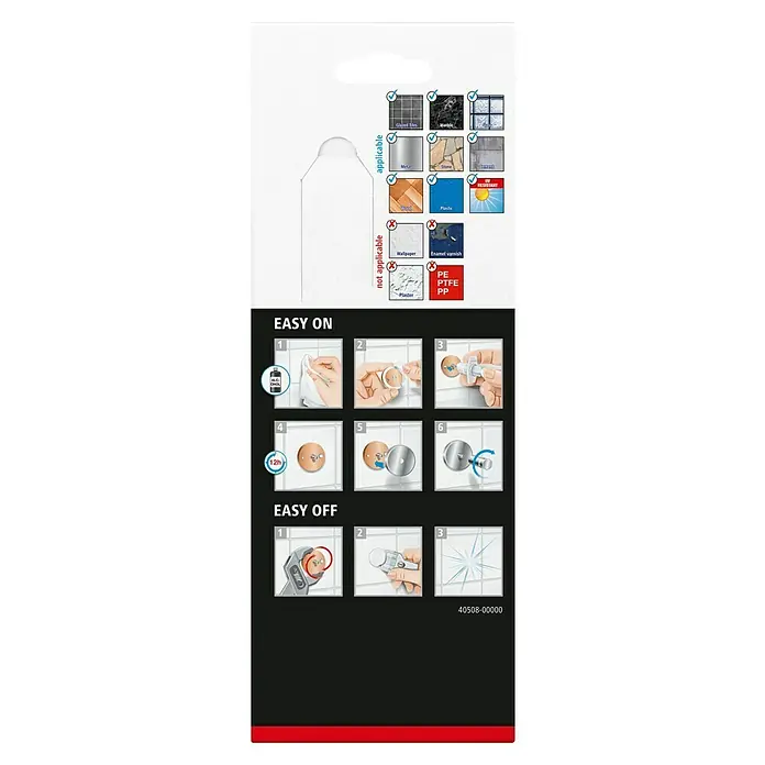 Tesa Aluxx Duschkorb - L x B x H: 12,5 x 25 x 9,2 cm, Schwarz, Matt - Anleitung zur einfachen Anbringung und Entfernung des Produkts, mit Angabe der geeigneten Oberflächen und der Wartezeit.