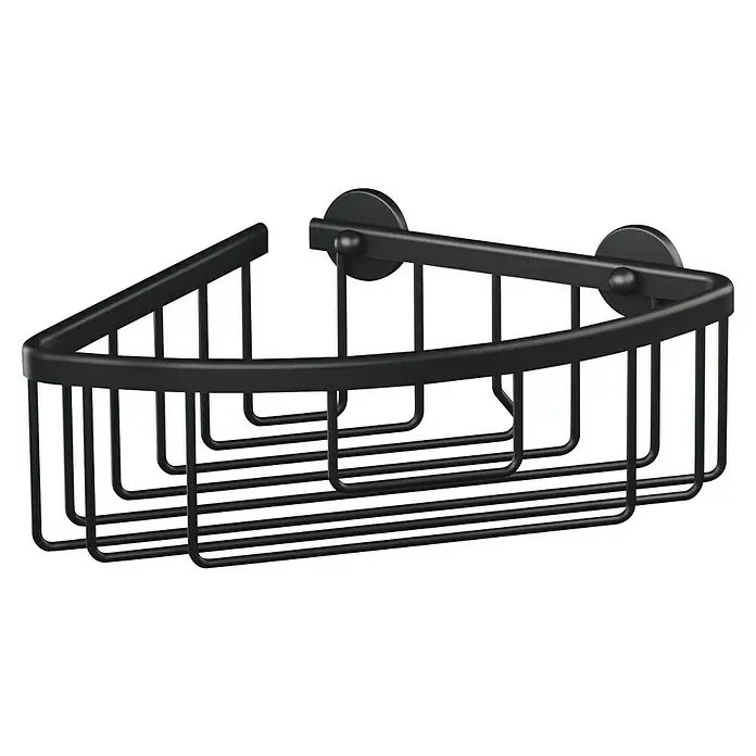 Tesa Aluxx Eckduschkorb - 1-stöckig, Schwarz, Eloxiert - Schwarzer Eckduschkorb zur Wandmontage, ideal für Badezimmerutensilien. Elegantes Design, perfekte Raumlösung.