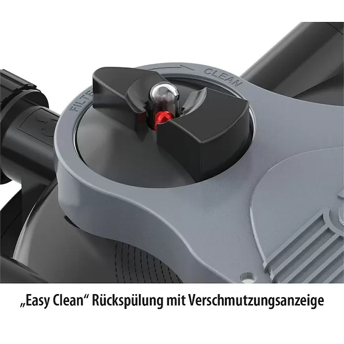 Heissner Druckfilter-Set - 25 W, Fördermenge pro Std.: 2.200 l - Dunkelgraues und schwarzes Filterbauteil mit roter Verschmutzungsanzeige und Rückspül-/Reinigungswähler.