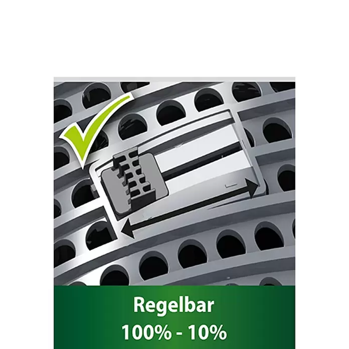 Heissner Filterpumpe - Fördermenge pro Std.: 2.200 l - Grauer verstellbarer Reibeinsatz mit feinem Muster, der 10-100% Einstellbereich anzeigt.
