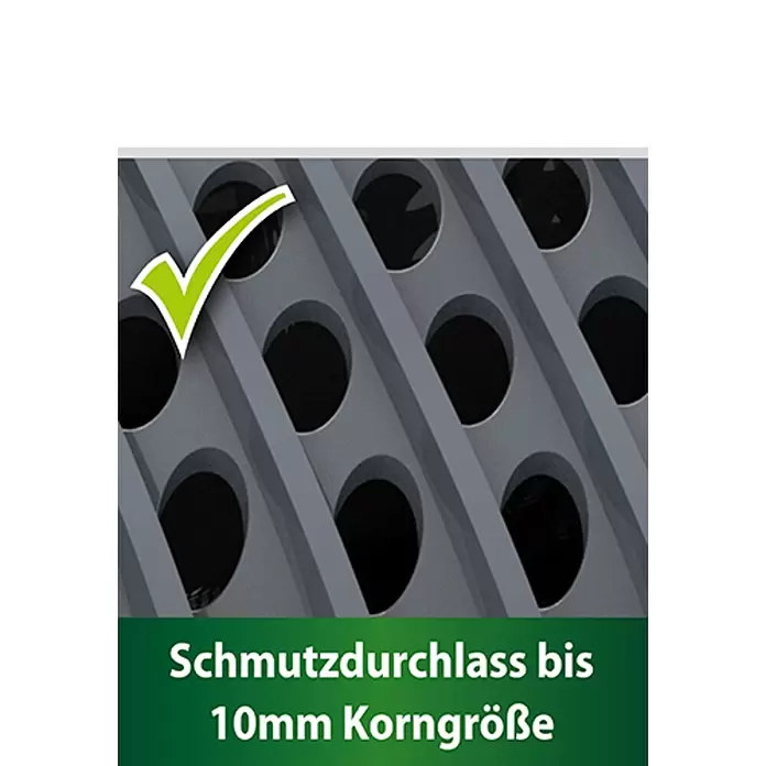 Heissner Filterpumpe - Fördermenge pro Std.: 10.000 l - Graues Gitterfilter mit runden Öffnungen für Schmutzdurchlass bis 10mm Korngröße.