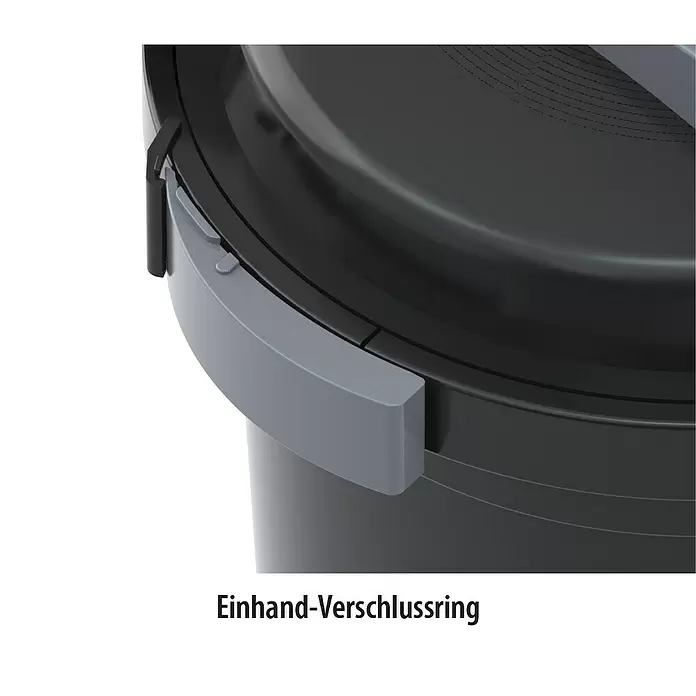 Heissner Druckfilter-Set - 25 W, Fördermenge pro Std.: 2.200 l - Dunkelgraues Produktdetail mit hellgrauem Einhand-Verschlussring. Der Ring sichert den Behälter.