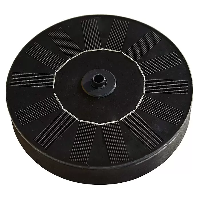 Heissner Zierbrunnen Solar Wassergarten Lotusgarden - Anthrazit, L x B x H: 58 x 58 x 19 cm - Rundes schwarzes Solarpanel mit radial angeordneten silbernen Linien und zentraler Nabe.